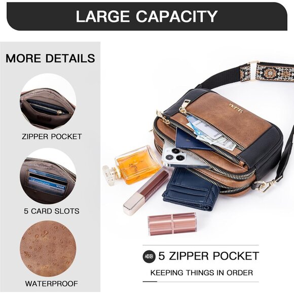 Telena Women Black Brown Vegan Leather Shoulder Handbags With Adjustable Strap - Picture 4 of 7